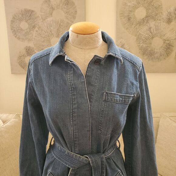 Banana Republic Denim Waist Tie Button Up Dress sz Med - Picture 3 of 11